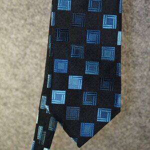 BCBG Attitude Tie Blue Square Pattern Geometric Silk Blend Modern Menswear